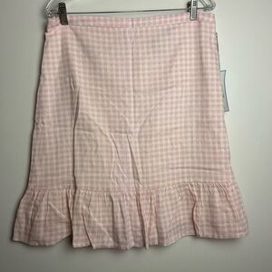 NWT Draper James Linen pink academy Ruffle Plaid Skirt Size 14